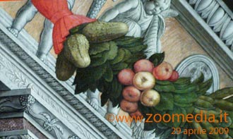 Particolare del festone con frutti, verdure e foglie dellatavola centrale Pala di San Zeno del Mantegna