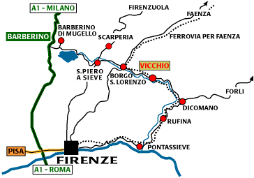 Mappa delle strade principali da Roma Milano e Firenze